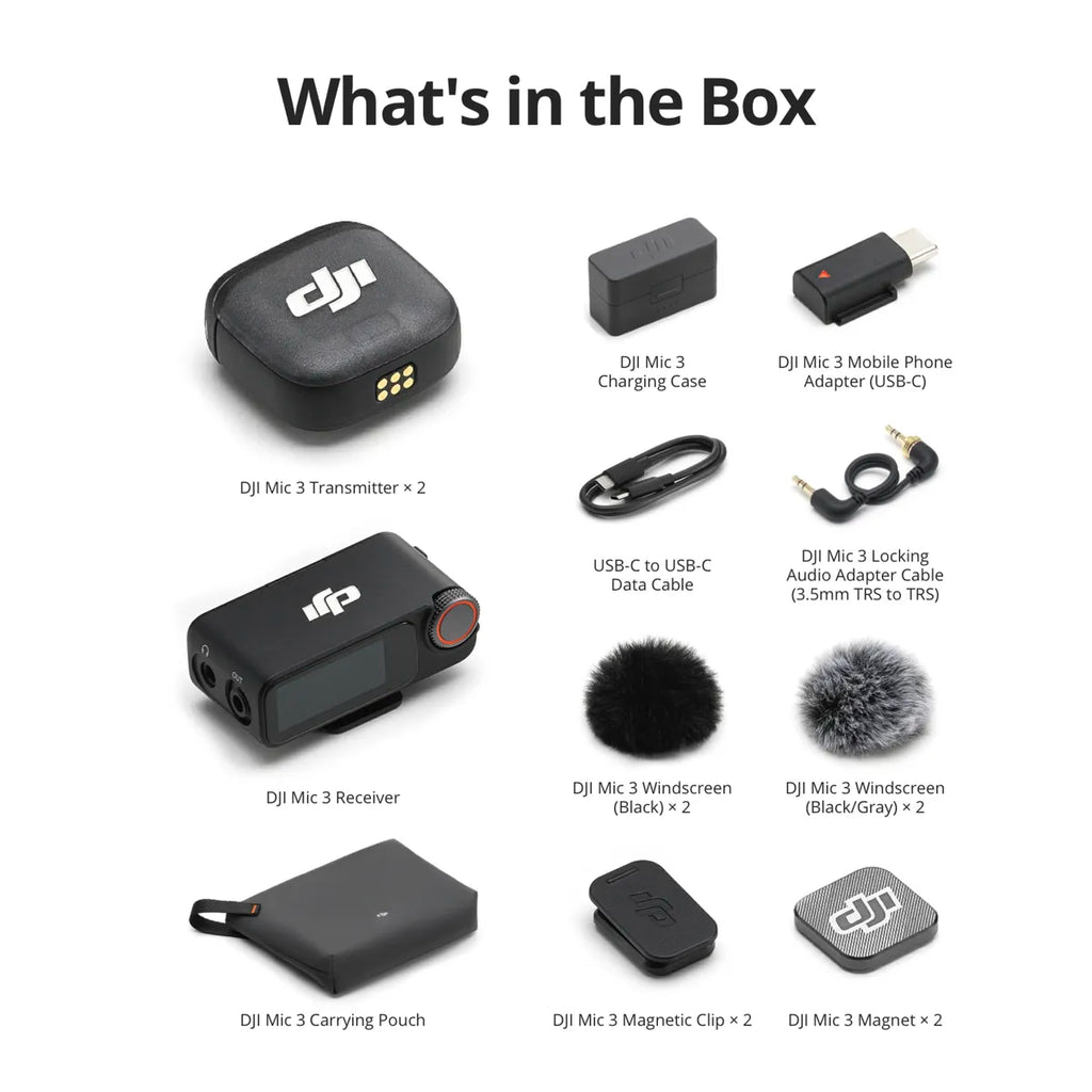 DJI Mic 3 2-Person Advanced Mini 2.4GHz Wireless Microphone System with Charging Case
